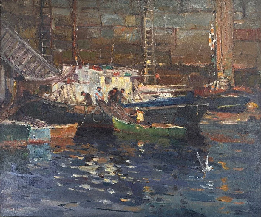  Feature Consignment:  Lot 151 - Antonio Cirino (1888-1983)  Day's Catch at the Docks   oil on canvas, 25 x 30 in. 