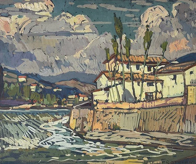  Feature Consignment:  Lot 170 - W. Lester Stevens (1888-1969)  White House   gouache, 10.5 x 12.5 in. 