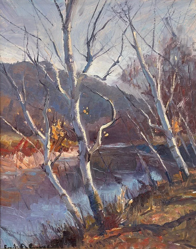  Feature Consignment:  Lot 87 - Emile Gruppé (1896-1978)  Birches   oil on canvas panel, 20 x 16 in. 
