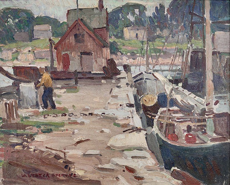  Feature Consignment:  Lot 12 - W. Lester Stevens (1888-1969)  Rockport Harbor   oil on canvas, 16 x 20 in. 