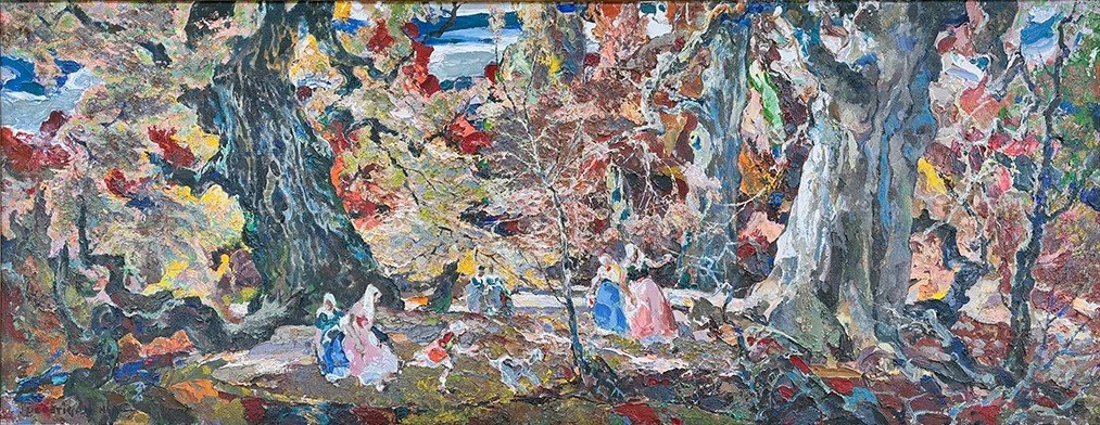  Feature Consignment:  Lot 82 - John Edward Costigan (1888–1972)  Woodland   oil on board, 28 x 72 in. 