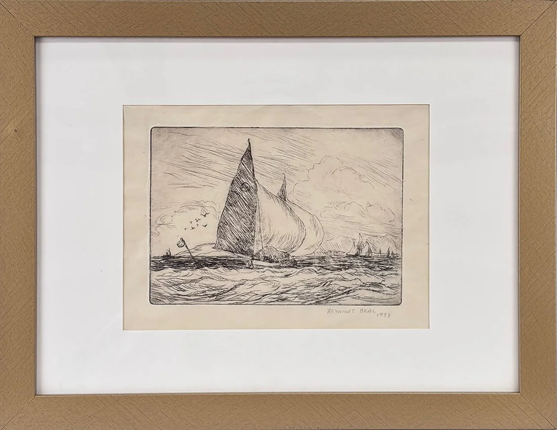   Lot 4 - Reynolds Beal (1867-1951)  Sailing Race   etching, 4.25 x 6 in., signed l.r. (1938) good, estimate: $300–$500 