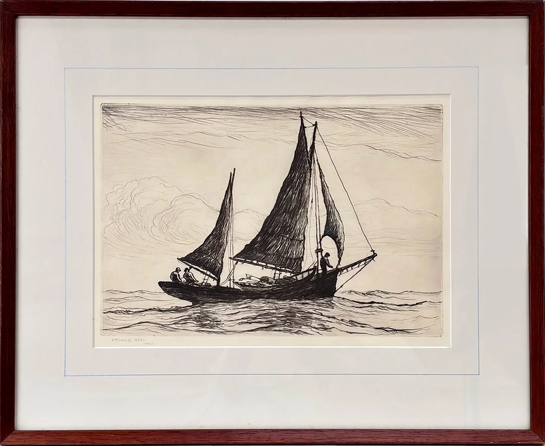   Lot 5 - Reynolds Beal (1867-1951)  Rockport Fishing Ketch, Thelma   etching, 8.75 x 12.75 in., signed l.l. (1930) very good, estimate: $300–$500 