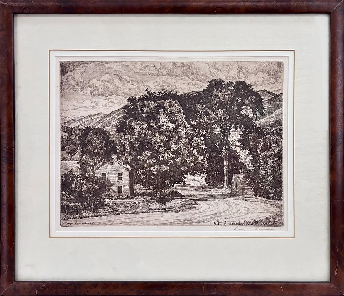  Lot 8 - Luigi Lucioni (1900-1988)  Route 7   etching, 8.75 x 11.75 in., signed l.r. very good, estimate: $600–$900 