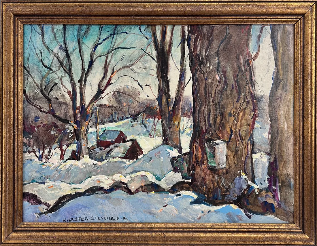   Lot 11 - W. Lester Stevens (1888-1969)  Maple Syrup   oil on board, 12 x 16.25 in., signed l.l. very good, estimate: $1,000–$2,000 
