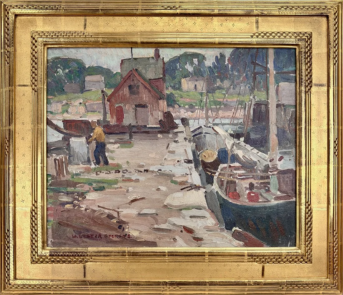   Lot 12 - W. Lester Stevens (1888-1969)  Rockport Harbor   oil on canvas, 16 x 20 in., signed l.l. very good, estimate: $4,000–$6,000 