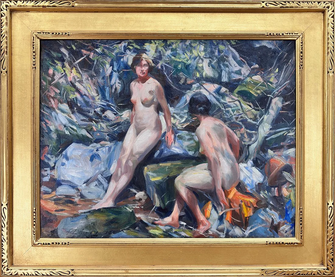   Lot 16 - Aiden Lassell Ripley (1896-1969)  Nudes in Forest   oil on canvas, 22.5 x 28.75 in., signed l.l. very good, estimate: $3,000–$6,000 