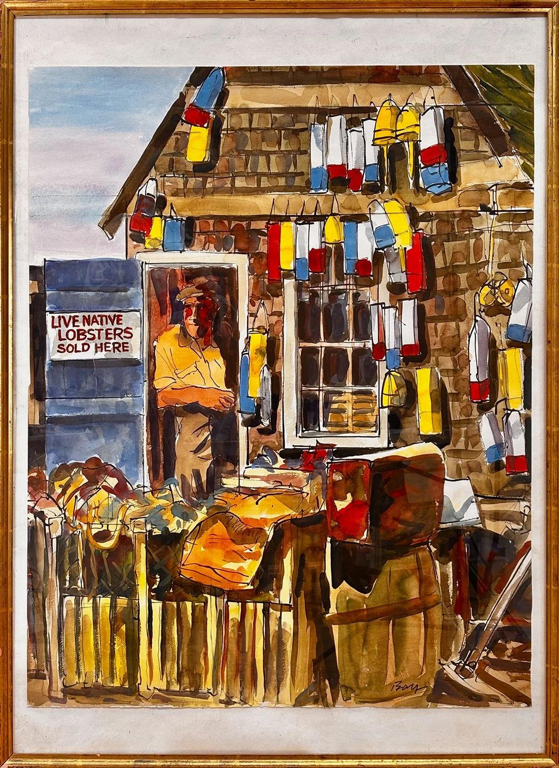   Lot 19 - Oliver Balf (1927-2010)  Lobsterman   watercolor, 45 x 33.75 in., signed l.r. very good, estimate: $600–$900 