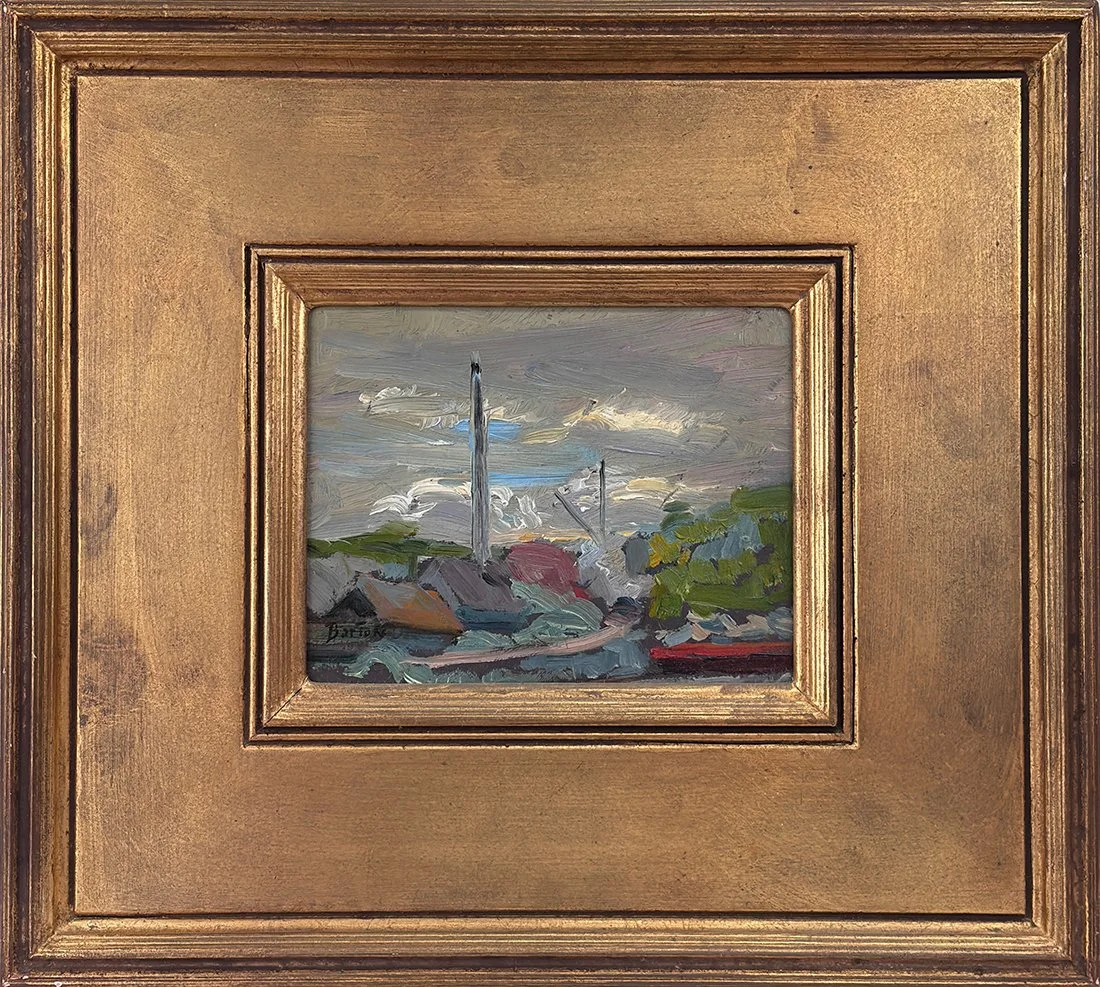   Lot 31 - Donald Blagge Barton (1903-1990)  Steel Derrick   oil on board, 5.5 x 6.75 in., signed l.l. very good, estimate: $400–$600 