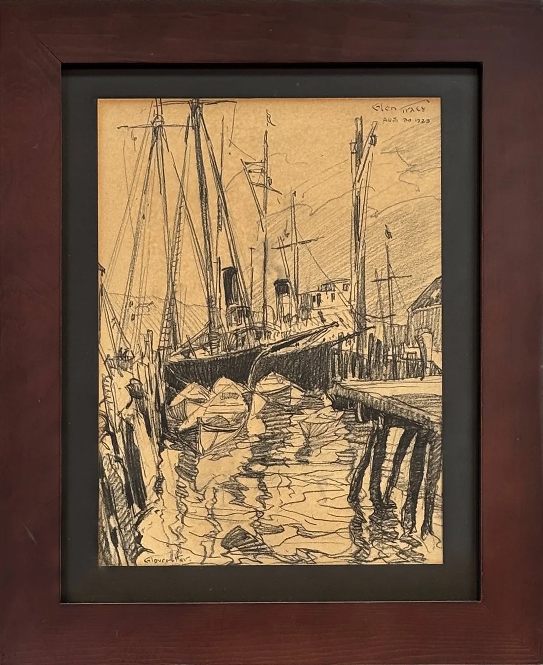   Lot 55 - Glen Tracy (1883–1956)  Gloucester Harbor   charcoal pencil drawing, 11.75 x 8.5 in., signed u.r. (1923) good, estimate: $200–$300 