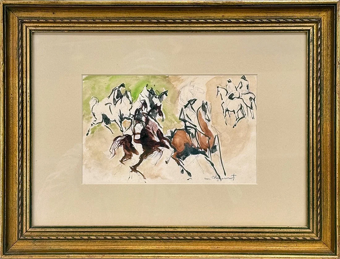   Lot 56 - William Meyerowitz (1887-1981)  Horses   watercolor, 5.25 x 8.5 in., signed l.r. very good, estimate: $300–$500 