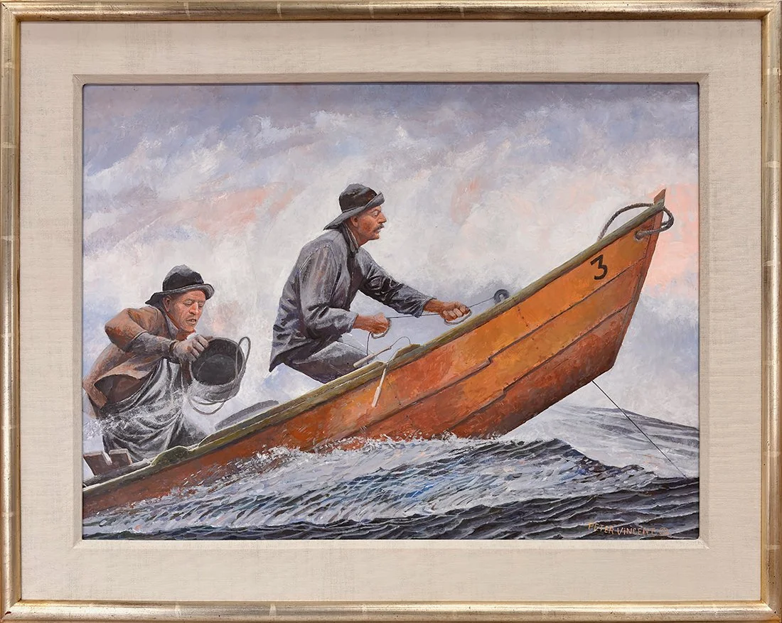   Lot 57 - Peter Vincent (1946-2012)  Fishermen in Dory   acrylic, 17 x 23 in., signed l.r. very good, estimate: $2,000–$3,000 
