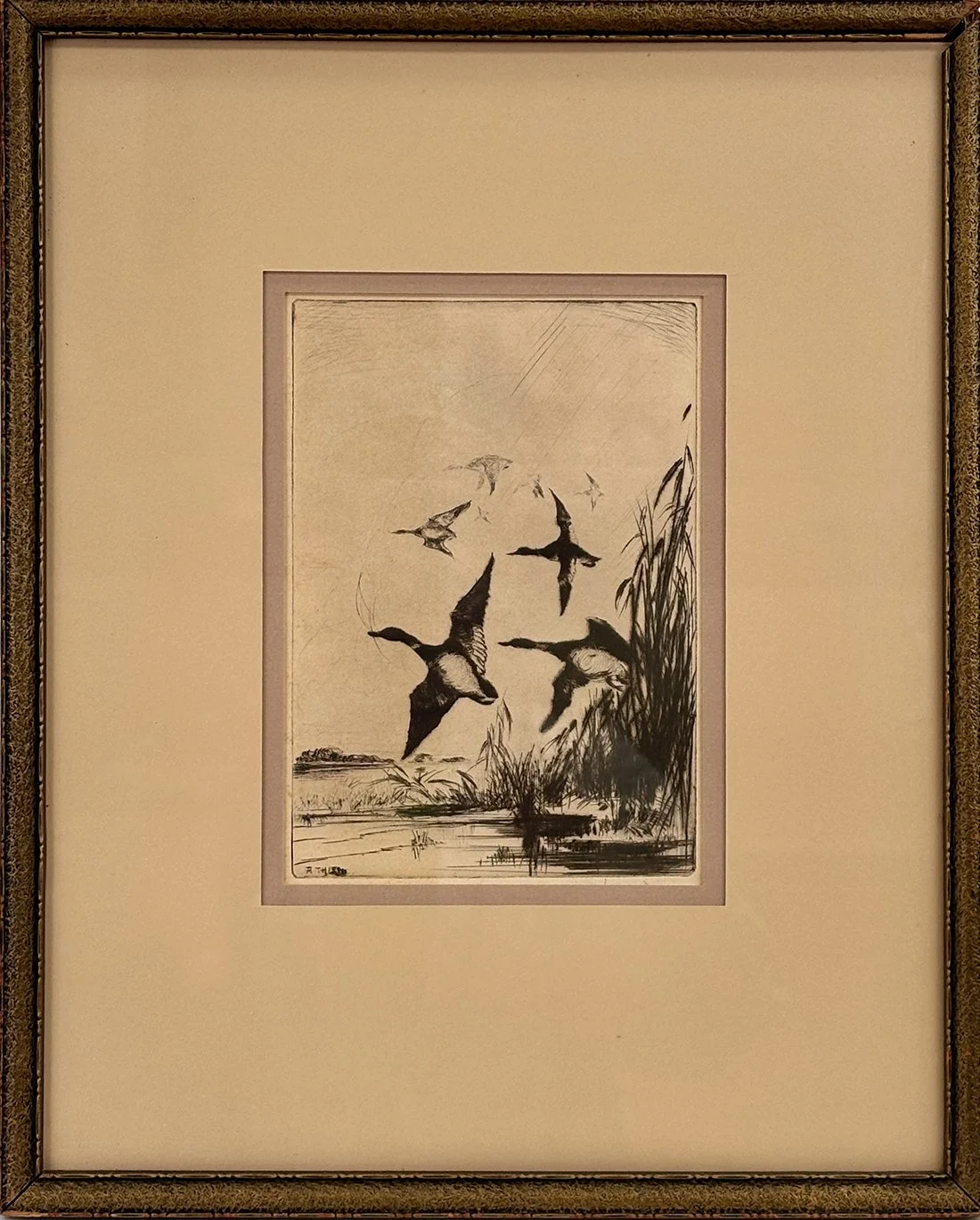   Lot 37 - Anthony Thieme (1888-1954)  Marsh Ducks   etching, 7 x 4.75 in., signed l.l. very good, estimate: $200–$400 