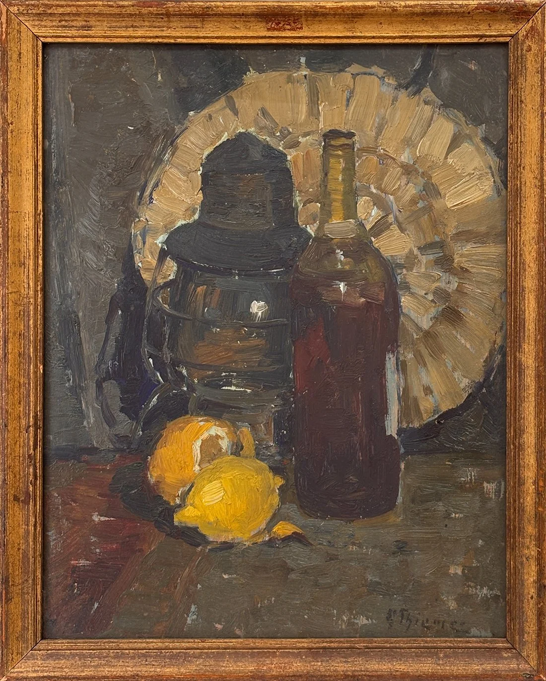   Lot 43 - Anthony Thieme (1888-1954)  Lantern and Lemons Still Life   oil on board, 14 x 11 in., signed l.r. very good, estimate: $1,000–$1,500 