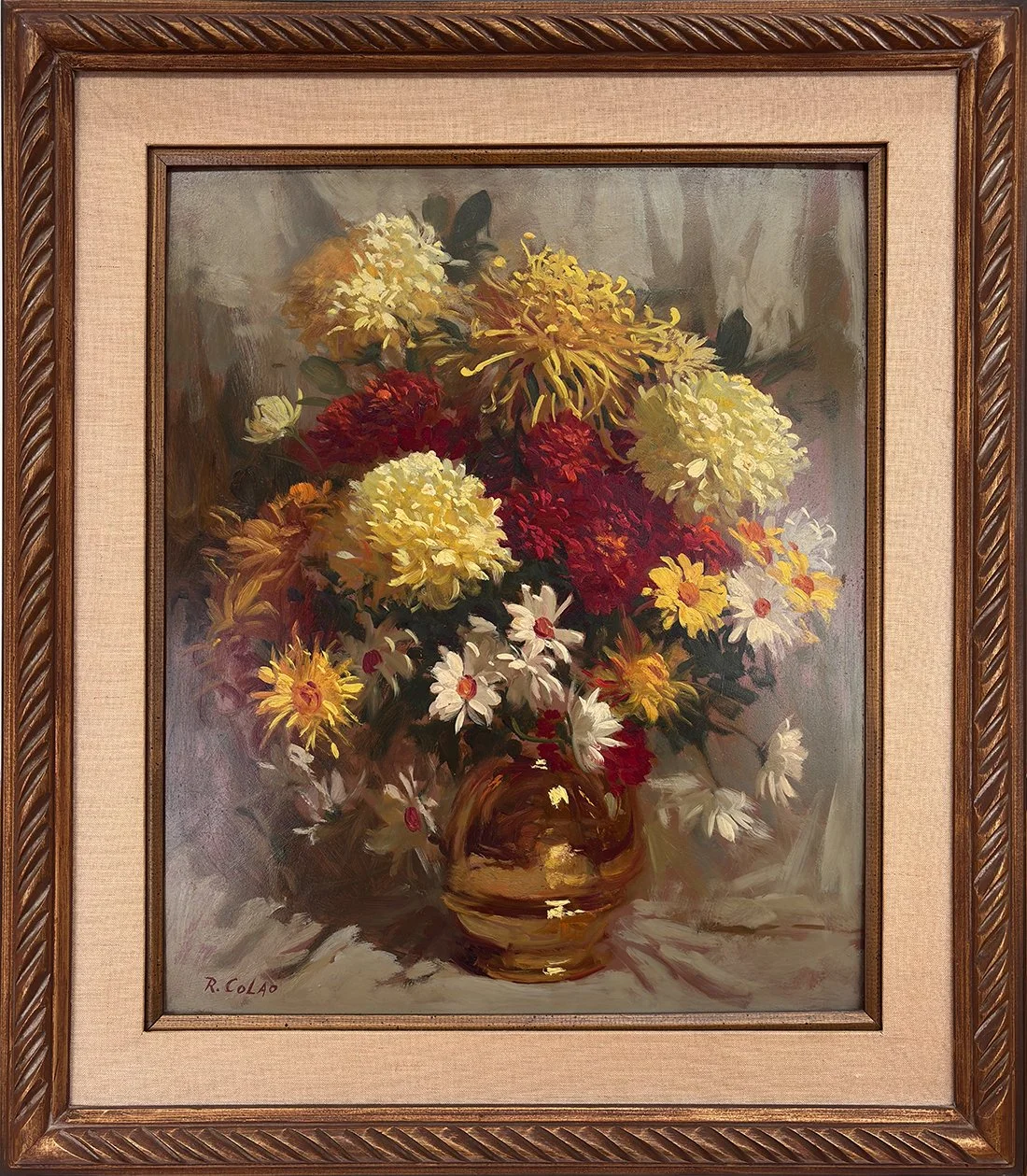   Lot 46 - Rudy Colao (1927-2014)  Mums and Daisies   oil on board, 24 x 20 in., signed l.l. very good, estimate: $400–$600 