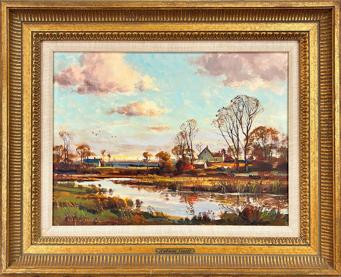   Lot 65 - Wayne Morrell (1923-2013)  Autumn Sunset   oil on board, 12 x 16 in., signed l.l. very good, estimate: $500–$800 
