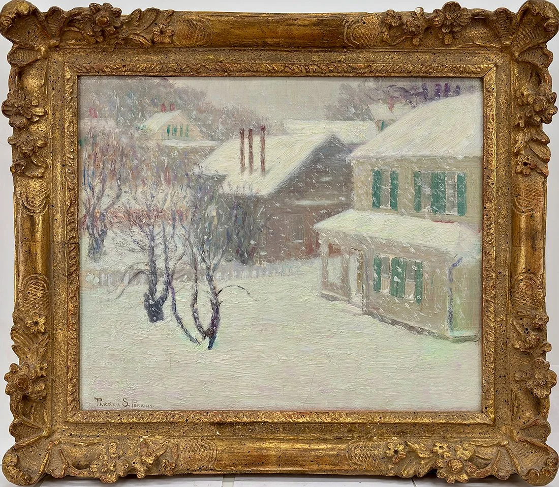   Lot 71 - Parker Perkins (1862-1942)  Snowy Day   oil on canvas mnt. on board, 10 x 12 in., signed l.l. very good, estimate: $500–$700 