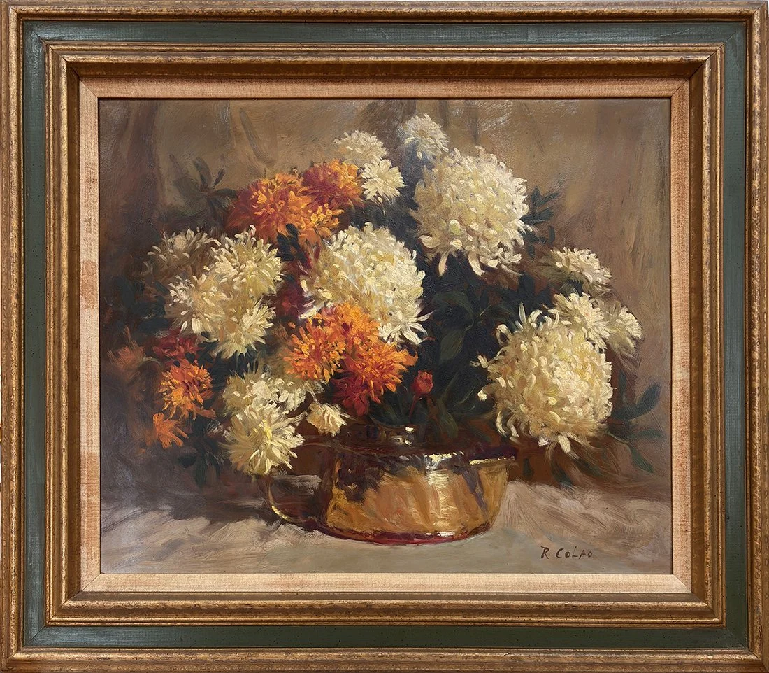   Lot 74 - Rudy Colao (1927-2014)  Chrysanthemums   oil on board, 20 x 24 in., signed l.r. very good, estimate: $400–$600 