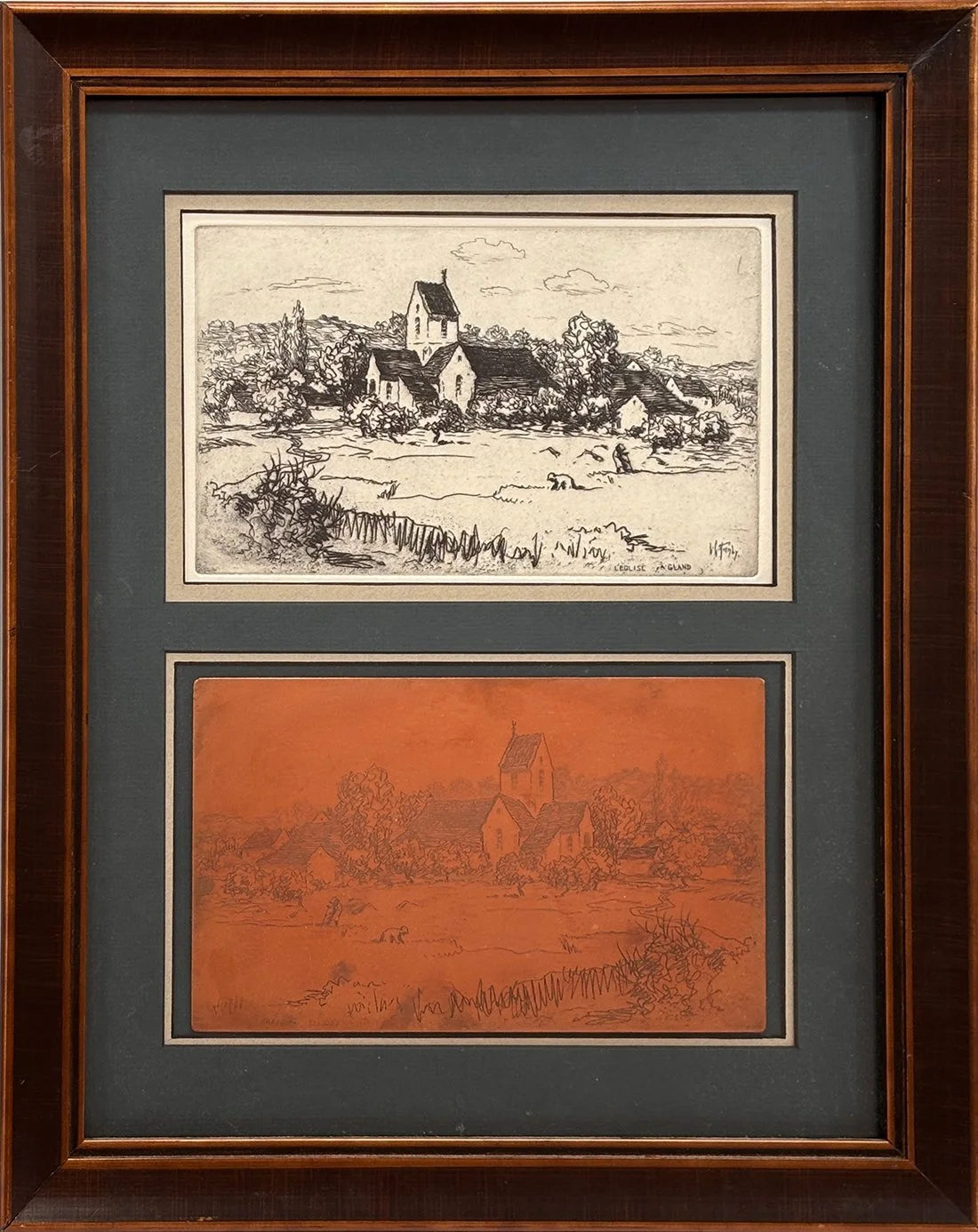   Lot 75 - Lester Hornby (1882-1956)  Leglise A Gland   etching and plate, 5 x 8.25 in., signed l.r. very good, estimate: $400–$600 