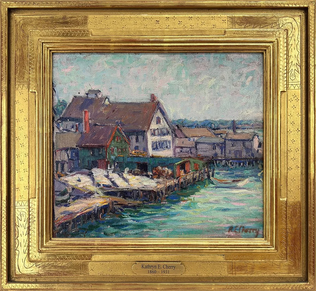   Lot 79 - Kathryn E. Cherry (1871-1931)  Harbor Front, Gloucester   oil on canvas mnt. on board, 11 x 12.5 in., signed l.r. very good, estimate: $2,500–$3,500 