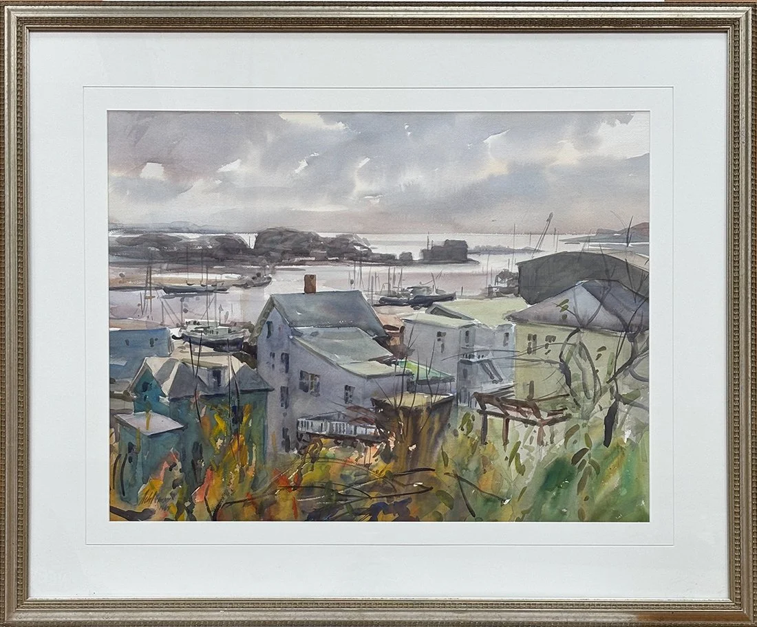   Lot 81 - Betty Lou Schlemm (1934-2021)  Gloucester Harbor Overlook   watercolor, 21.25 x 28.25 in., signed l.l. very good, estimate: $400–$600 