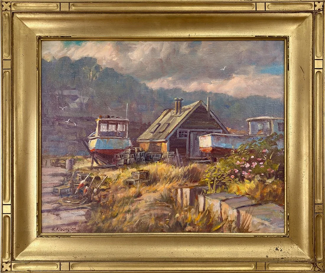   Lot 102 - Harold Kloongian (1928-2017)  Up for Repairs   oil on canvas mnt. on board, 16 x 20 in., signed l.l. very good, estimate: $300–$600 