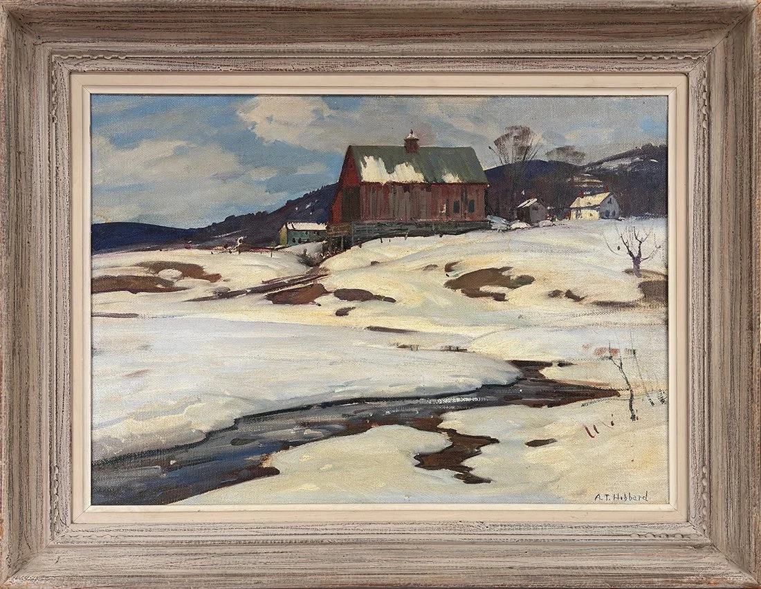   Lot 108 - Aldro T. Hibbard (1886-1972)  Farm in the Hills   oil on canvas mnt. on board, 18 x 25 in., signed l.r. very good, estimate: $4,000–$6,000 