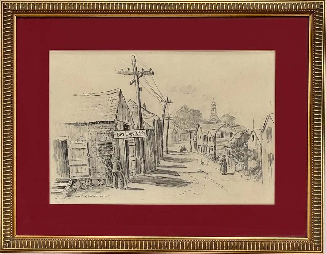   Lot 111 - H. Boylston Dummer (1878-1945)  Bay Lobster Co., Bearskin Neck   ink drawing, 8.75 x 13 in., signed l.l. very good, estimate: $300–$400 