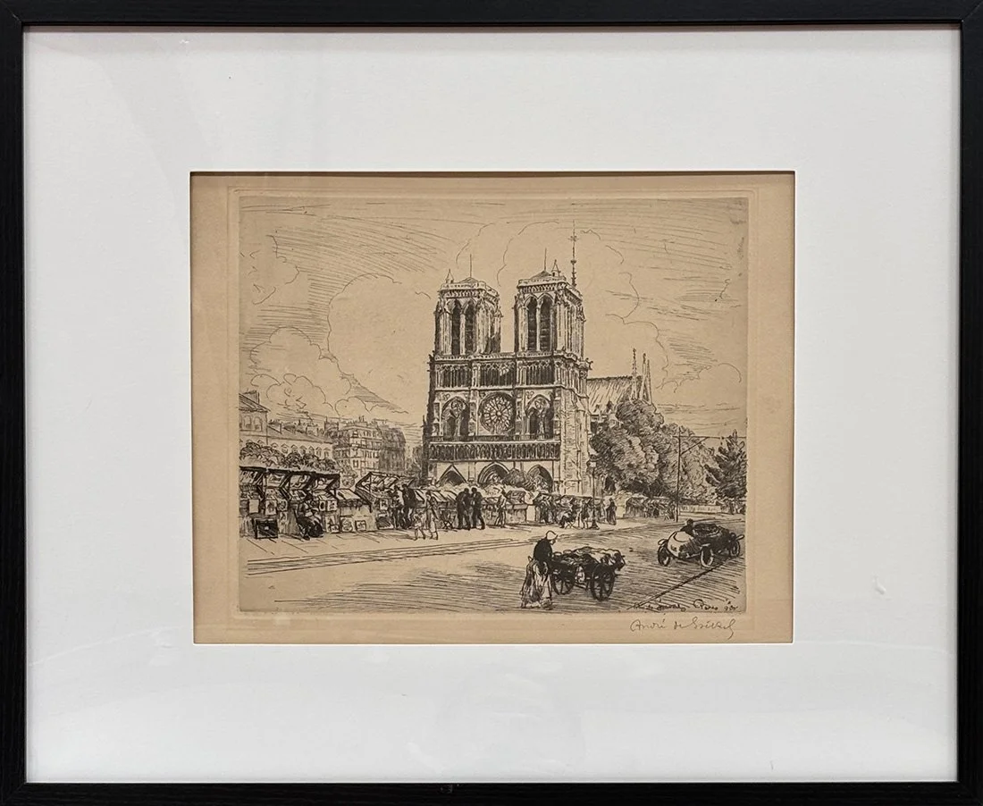   Lot 114 - André de Szekely (1877-1945)  Notre Dame (front)   etching, 9.25 x 11.25 in., signed l.r. very good, estimate: $200–$300 