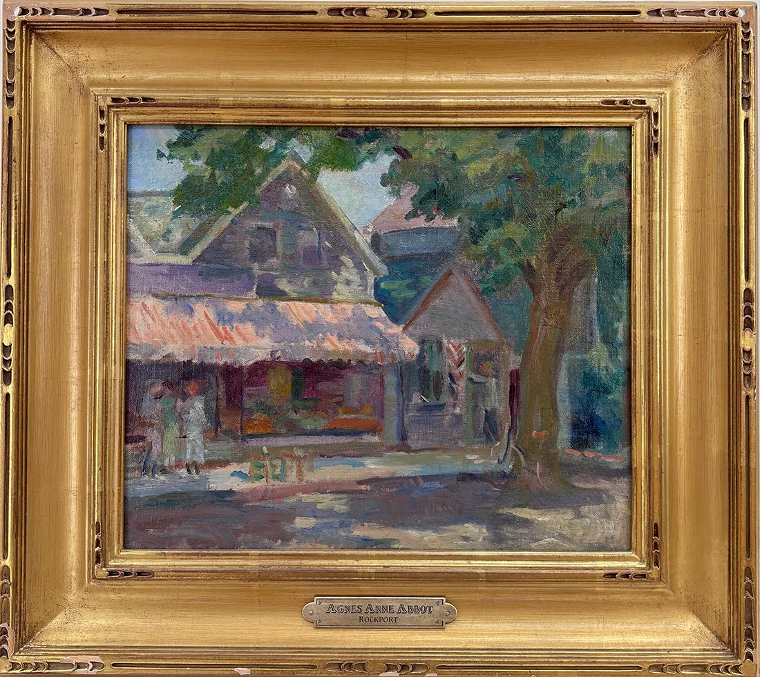   Lot 139 - Agnes Anne Abbot (1897-1992)  New England Morning, Rockport   oil on canvas mnt. on board, 12 x 14 in., unsigned, estate stamped very good, estimate: $300–$600 