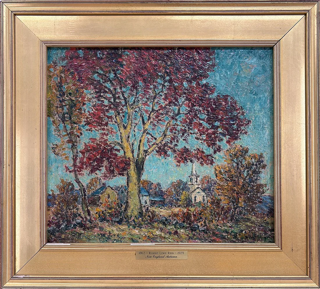   Lot 145 - Robert Lewis Reid (1862-1929)  New England Autumn   oil on board, 14 x 16 in., signed l.l. very good, estimate: $3,000–$5,000 
