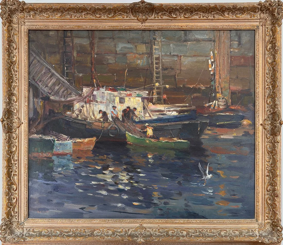   Lot 151 - Antonio Cirino (1888-1983)  Day's Catch at the Docks   oil on canvas, 25 x 30 in., signed l.l. very good, estimate: $4,000–$6,000 