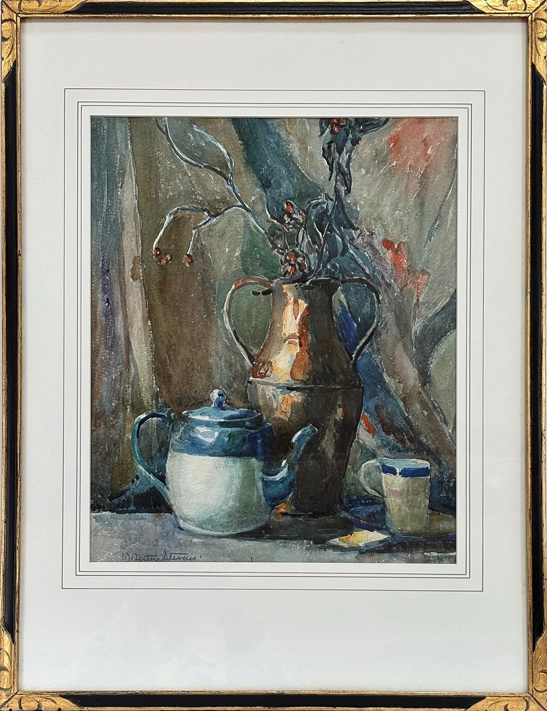   Lot 153 - W. Lester Stevens (1888-1969)  Tea Time   watercolor, 16.75 x 13.5 in., signed l.l. very good, estimate: $500–$800 