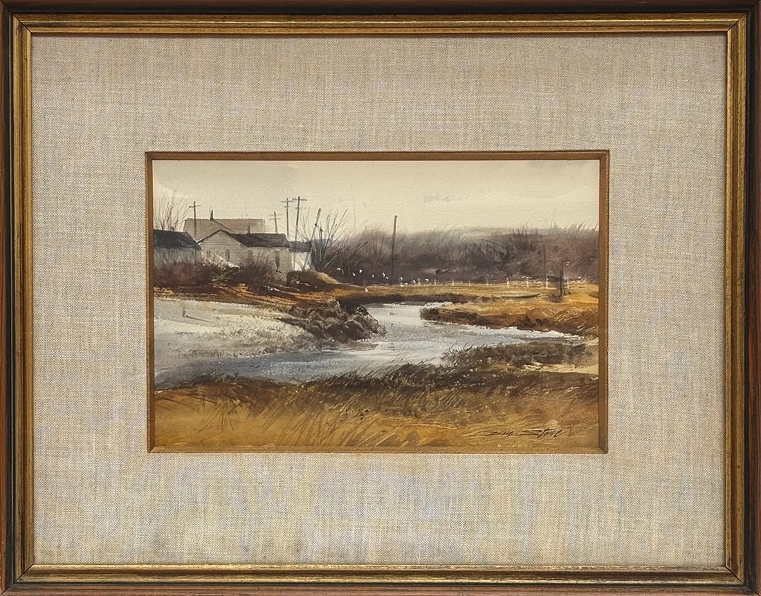   Lot 154 - Don Stone (1929-2015)  The Inlet   watercolor &amp; gouache, 9 x 14 in., signed l.r. very good, estimate: $500–$700 