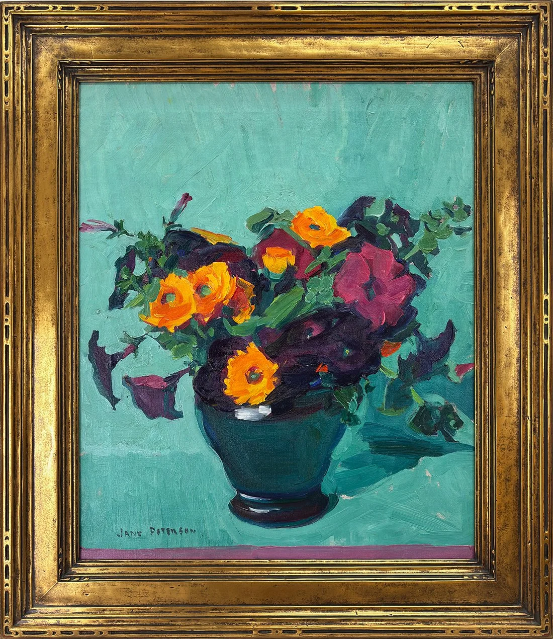   Lot 157 - Jane Peterson (1876-1965)  Flowers in a Blue-Green Vase   oil on canvas, 24 x 20 in., signed l.l. very good, estimate: $6,000–$9,000 