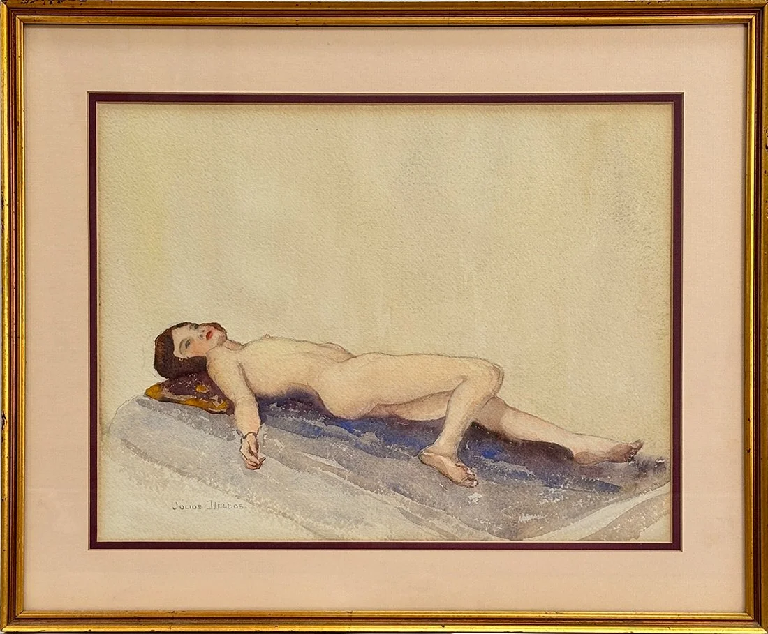   Lot 169 - Julius Delbos (1879-1970)  Reclining Nude   watercolor, 11.75 x 15 in., signed l.l. very good, estimate: $200–$400 