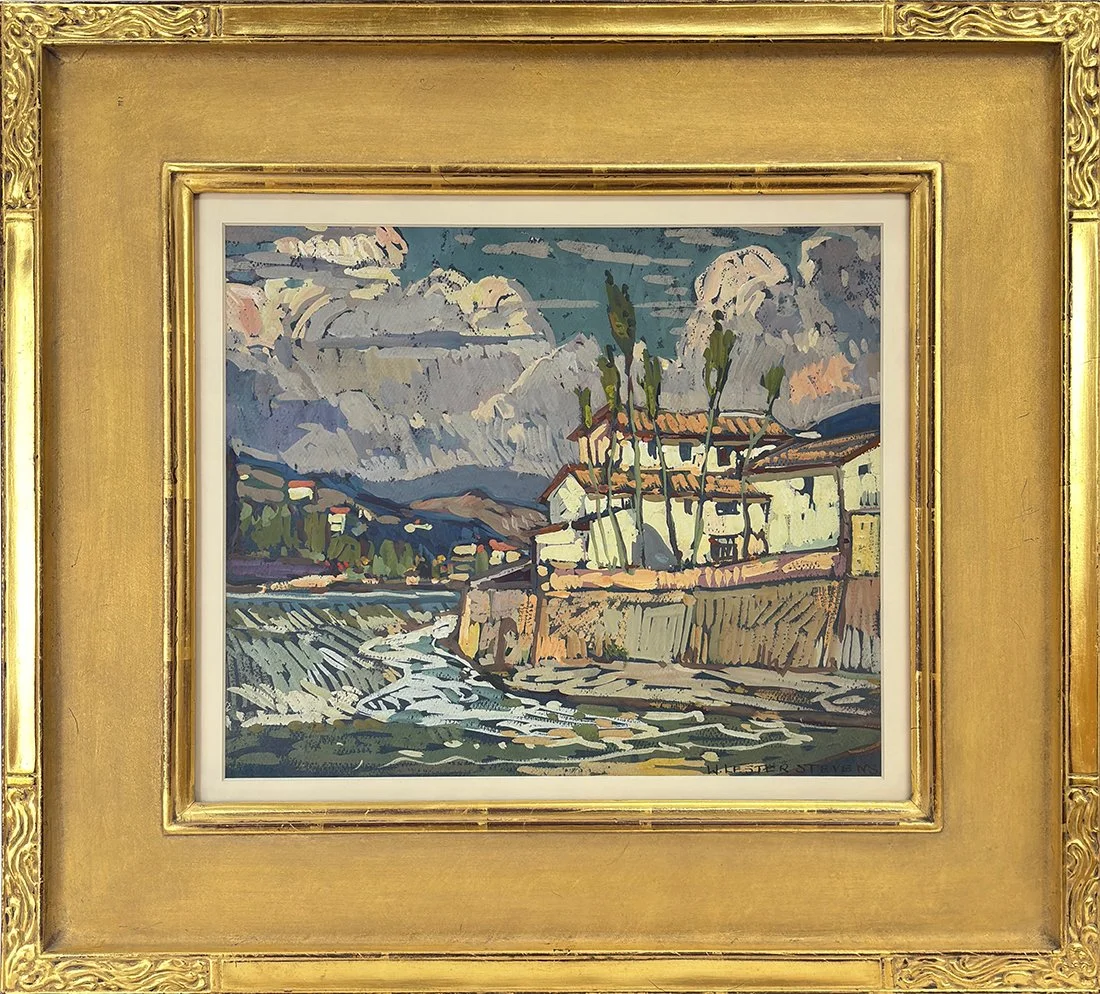   Lot 170 - W. Lester Stevens (1888-1969)  White House   gouache, 10.5 x 12.5 in., signed l.r. very good, estimate: $1,500–$1,800 