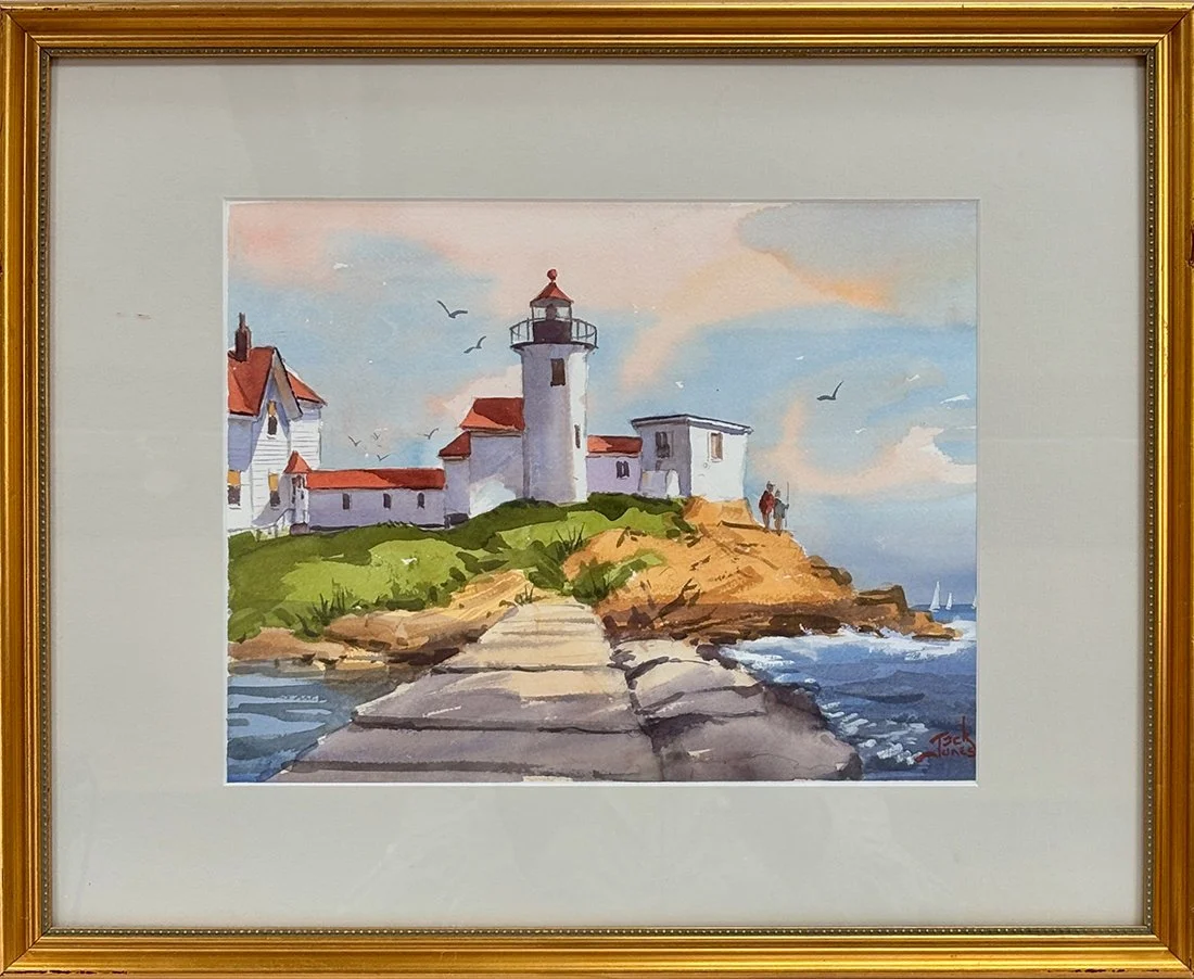   Lot 173 - Jack Jones (1940-2011)  Eastern Point Light   watercolor, 10.25 x 13.25 in., signed l.r. excellent, estimate: $300–$500 