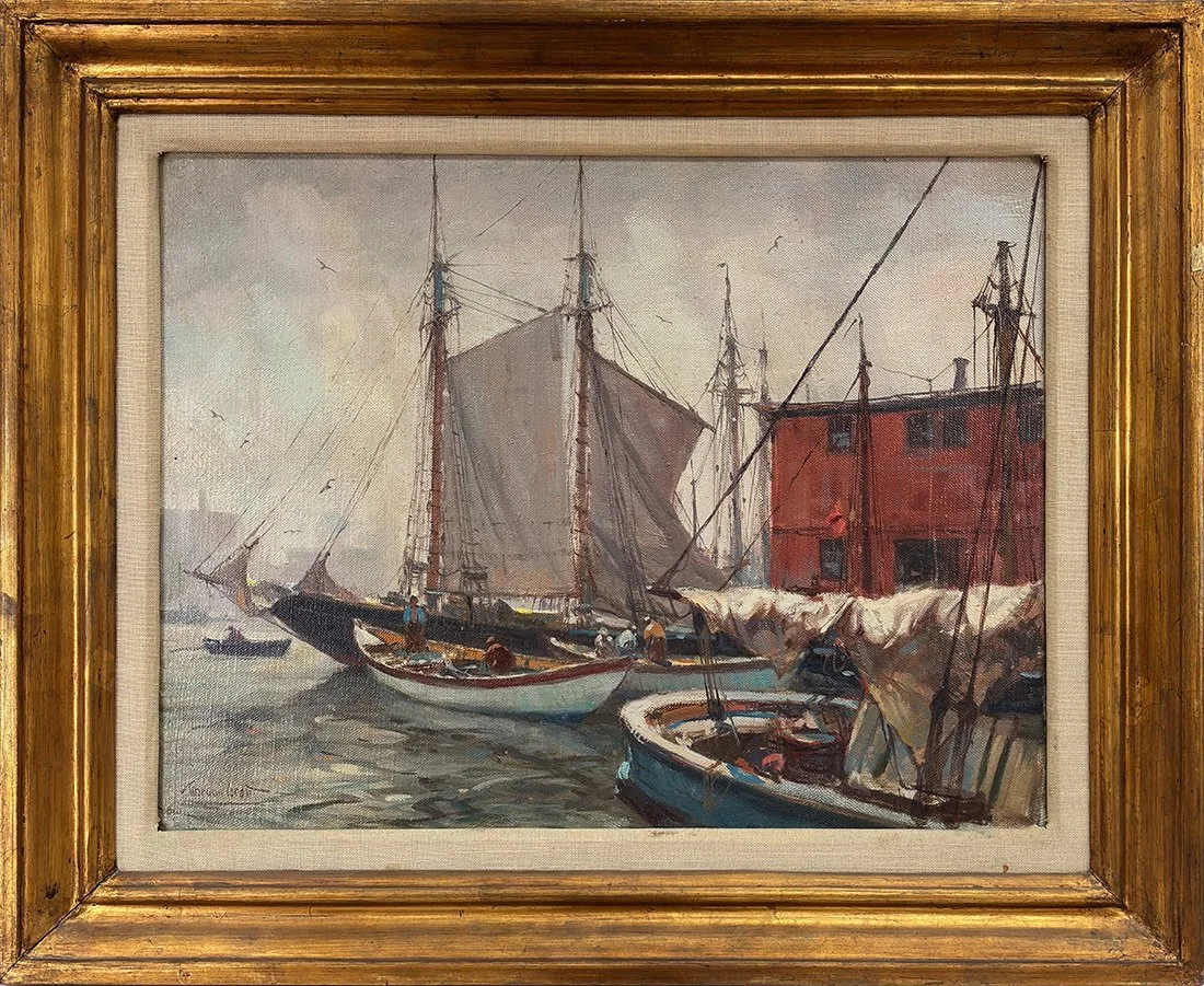   Lot 181 - Gordon Grant (1875-1962)  Morning in Port   oil on canvas, 14 x 18 in., signed l.l. very good, estimate: $2,500–$3,500 