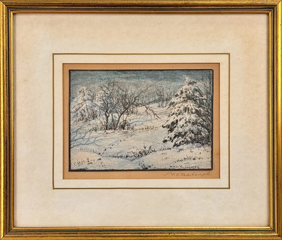   Lot 183 - Theodore Victor Carl Valenkamph (1868-1924)  Winter Scene   mixed media, 4.75 x 6.75 in., signed l.r. very good, estimate: $200–$400 