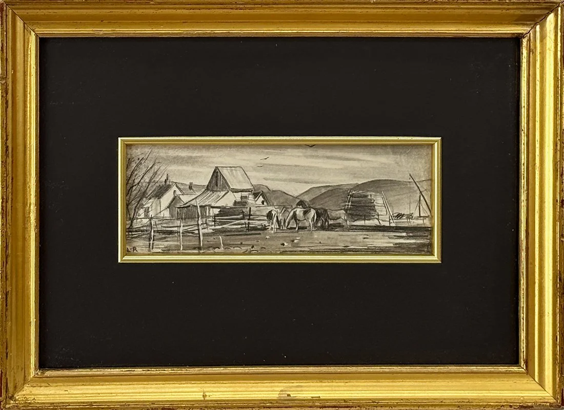   Lot 184 - Harry Leith-Ross (1886-1973)  Farm   pencil drawing, 2.25 x 6 in., signed l.l. (initialed) very good, estimate: $200–$400 