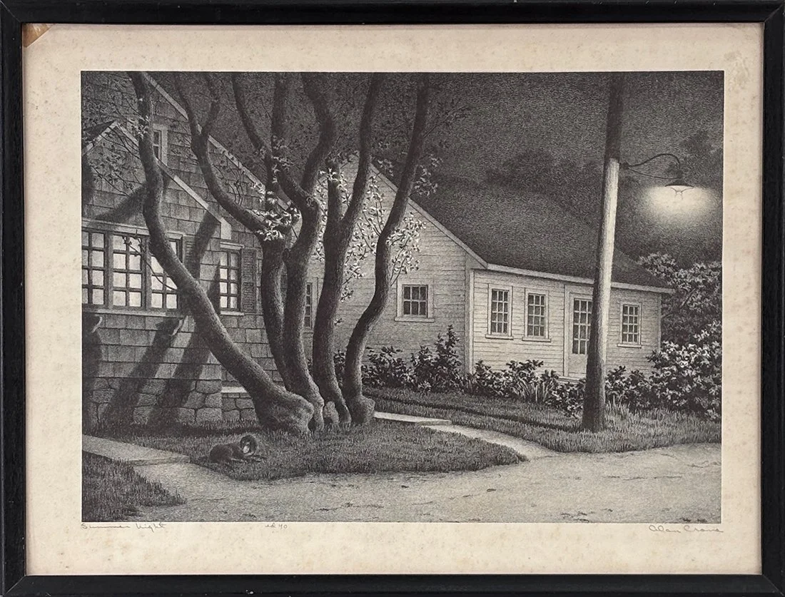   Lot 185 - Alan Crane (1901-1969)  Summer Night   lithograph, 9.5 x 13.75 in., signed l.r. very good, estimate: $200–$300 