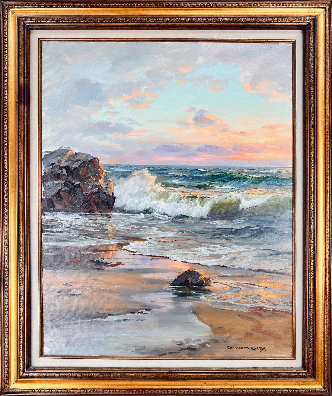   Lot 188 - Charles Vickery (1913-1998)  Sunset Coastal Surf   oil on canvas, 30 x 24 in., signed l.r. excellent, estimate: $4,000–$6,000 