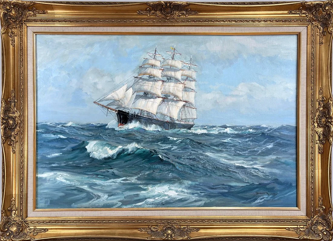   Lot 166 Charles Vickery (1913-1998)  Clipper on Rolling Seas   oil on canvas, 24 x 36 in., signed l.r. condition: excellent, estimate: $5,000–$8,000   Price: $6,000  ($5,000+$1,000) (price includes 20% buyer’s premium) plus sales tax, if applicable