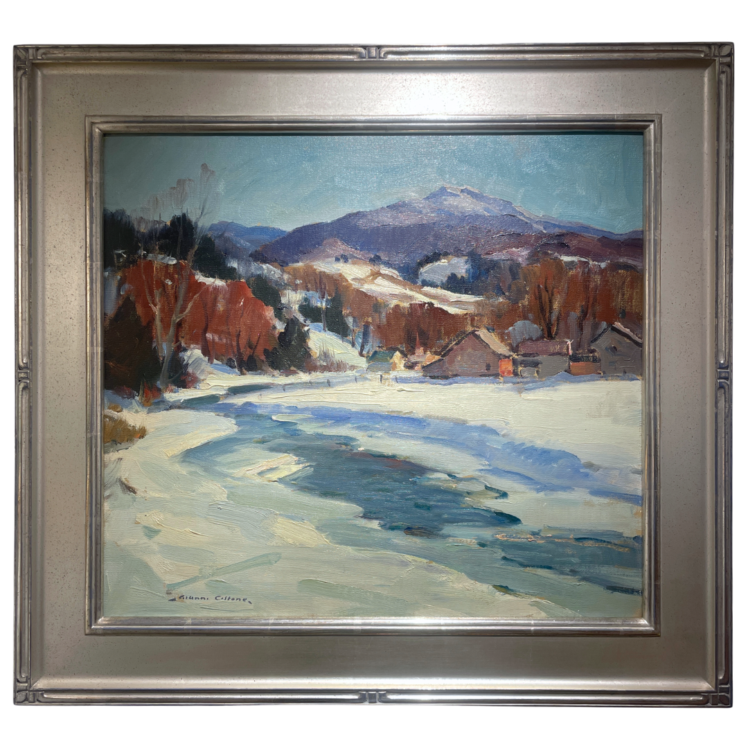   Gianni Cilfone (1908 - 1992)    New England Winter    Oil on Board, 18 × 20 in. Price: $2,500 