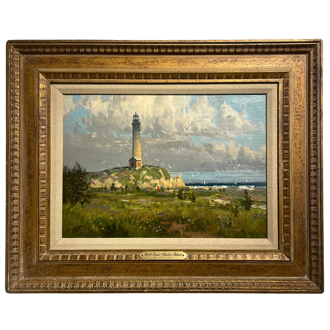   Paul Strisik (1918-1998)    North Tower - Thacher Island   Oil on Canvas mnt. on Board, 10 × 14 in. Price: $2,800 