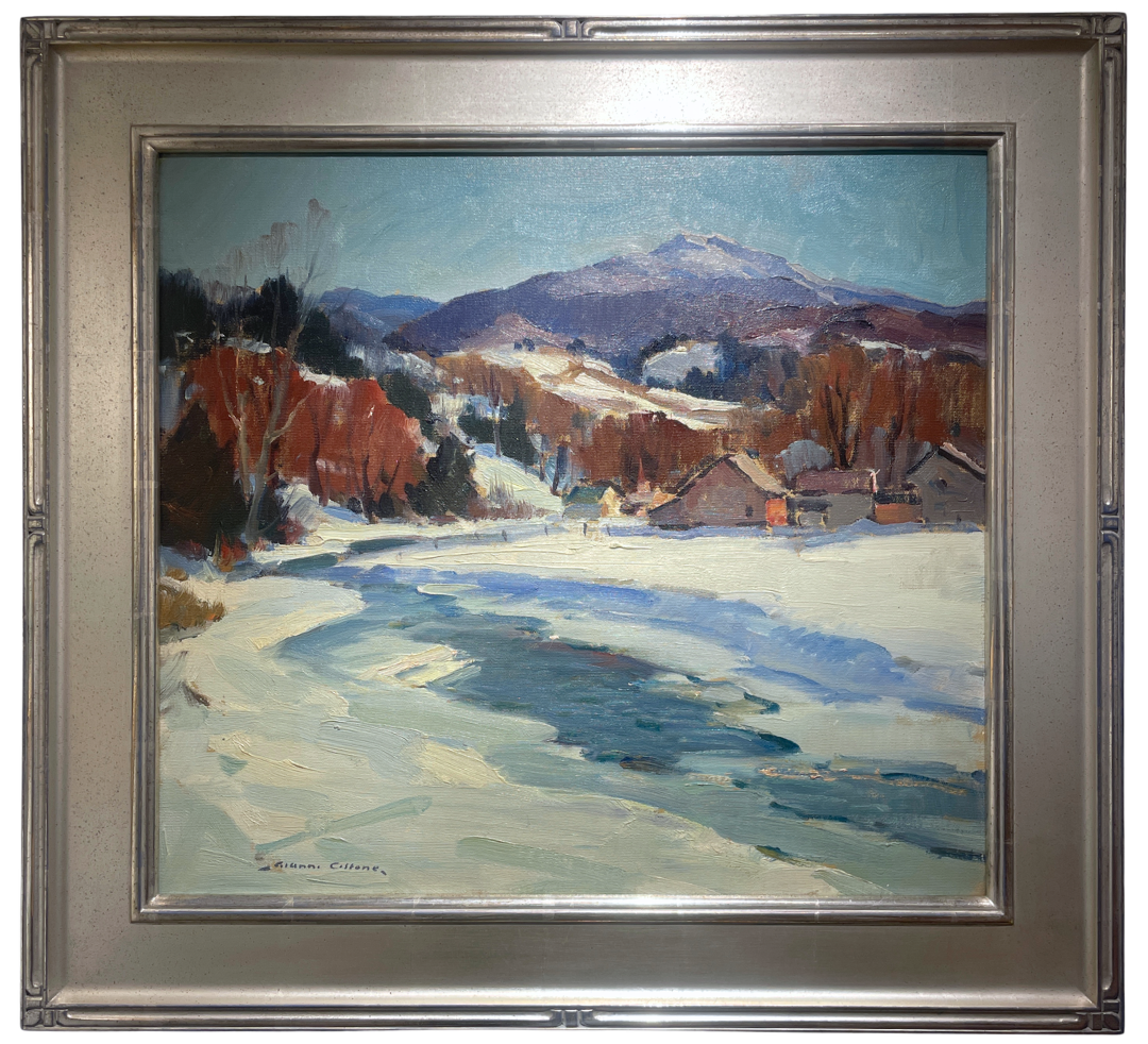   Gianni Cilfone (1908 - 1992)    New England Winter    Oil on Board, 18 × 20 in. Price: $2,500 