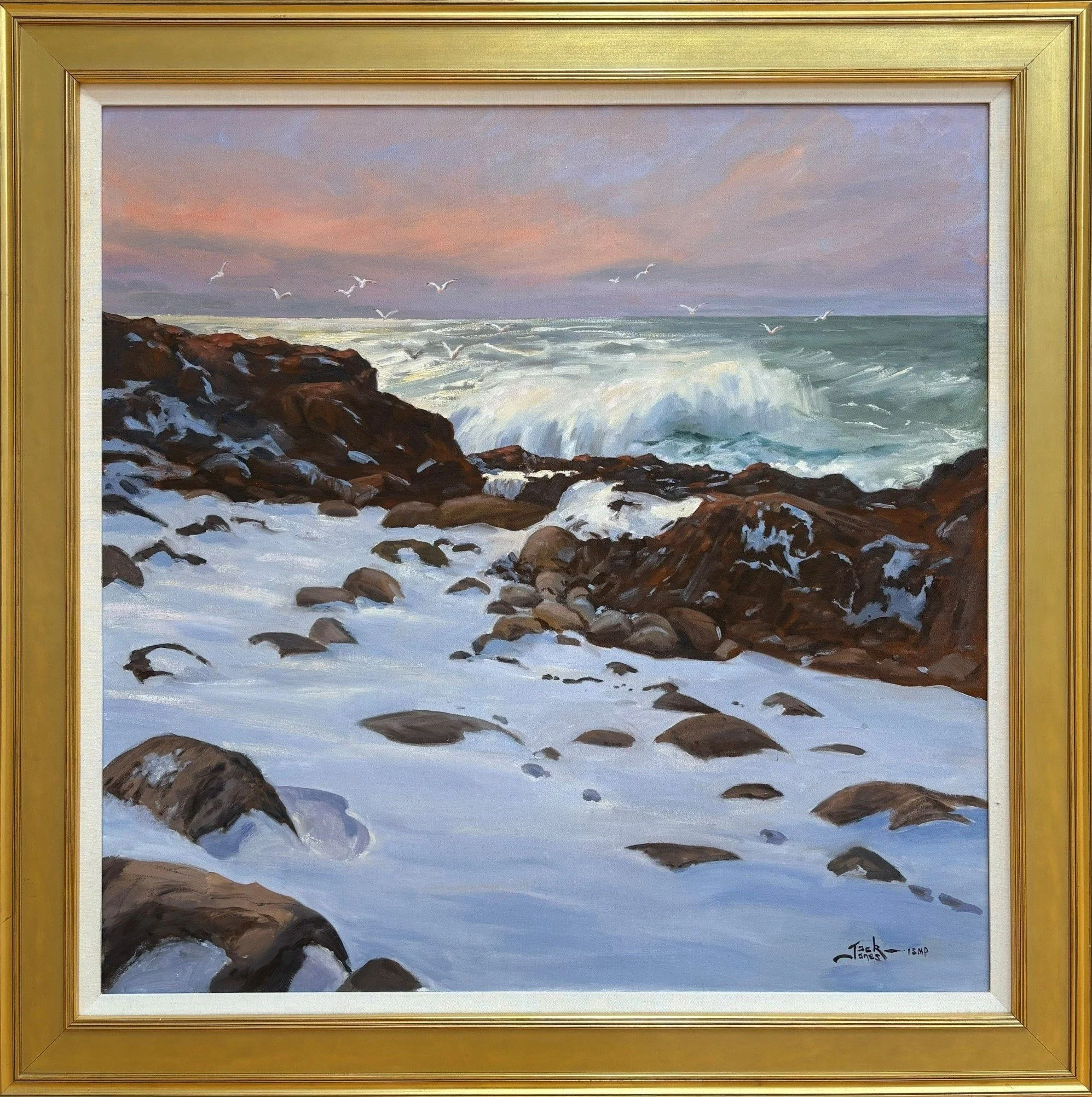  Jack Jones (1940-2011)  Winter Surf, Bass Rocks   Oil on Canvas, 36 x 36 in. Price: $1,800 