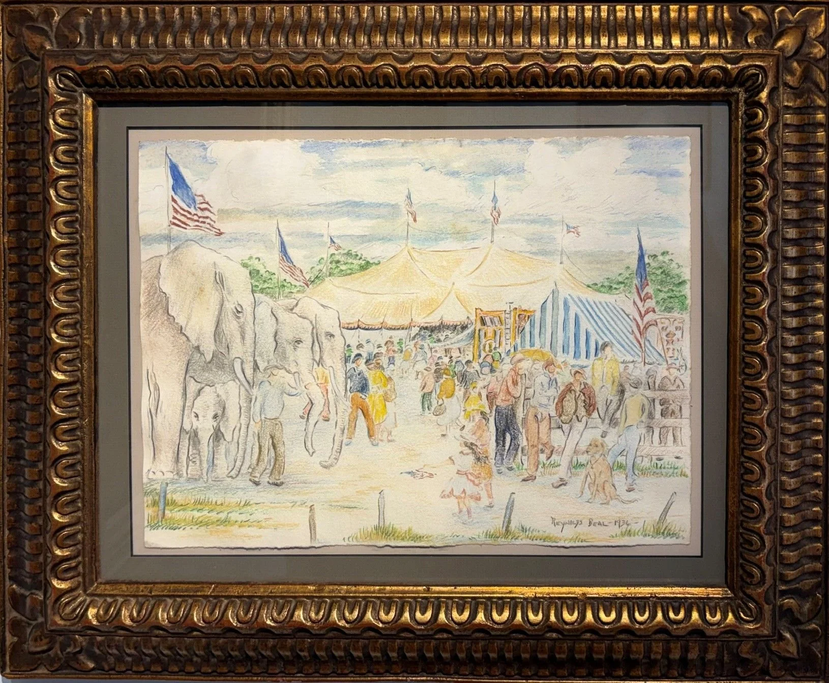  Reynolds Beal (1867-1951)  Circus with Elephants   Mixed Media, 11 x 14.75 in. $2,800 