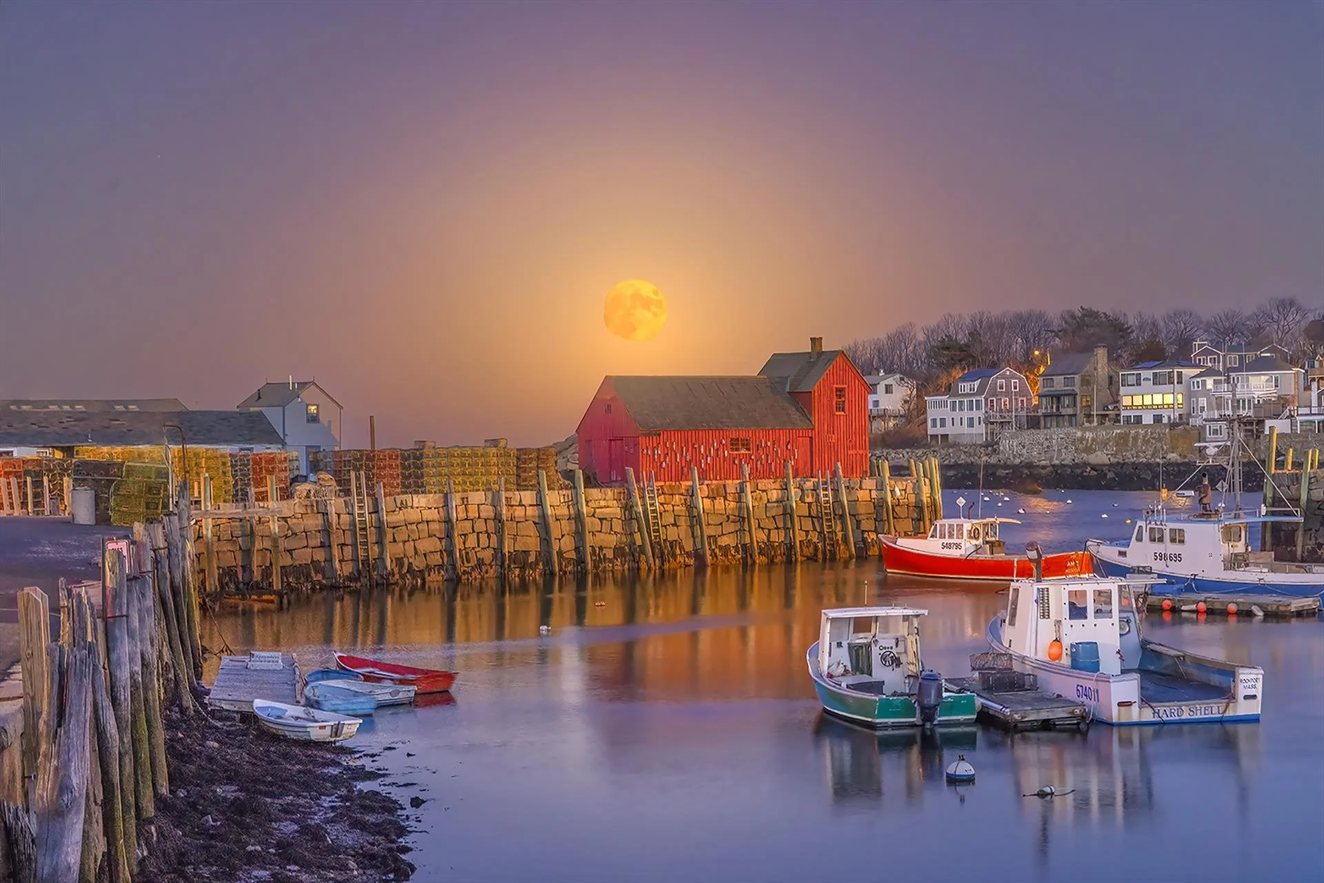   John Abisamra ,  Harvest Moonrise Over Rockport Harbor  Photography, 20 x 30 in. $780 